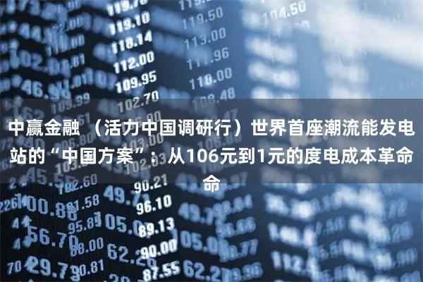 中赢金融 （活力中国调研行）世界首座潮流能发电站的“中国方案”：从106元到1元的度电成本革命